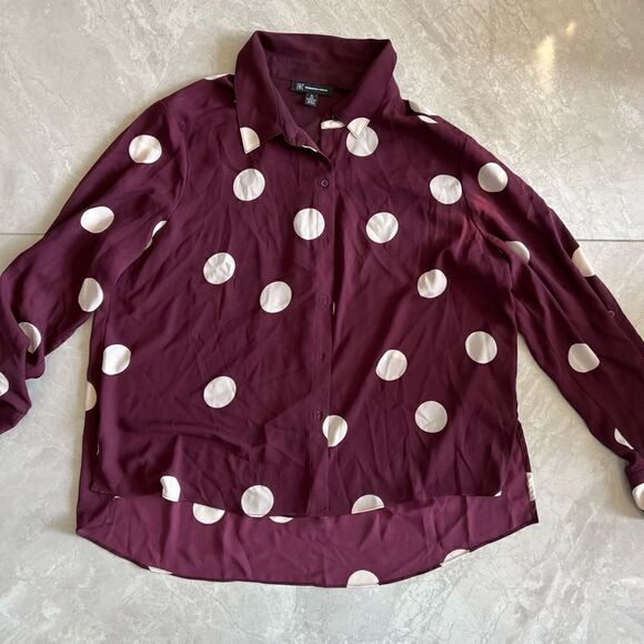 INC Maroon & White Womens Button Down Size XL - Picture 1 of 3